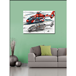 Kanvas Tablo Detaylı Sağlık Helikopteri Çizimi 50x70 cm