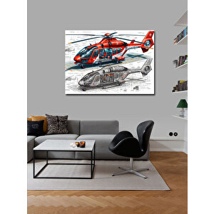 Kanvas Tablo Detaylı Sağlık Helikopteri Çizimi 70x100 cm