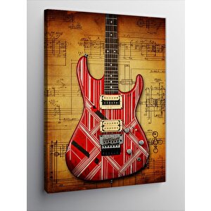 Kanvas Tablo Kırmızı Çizgili Gitar 100x140 cm