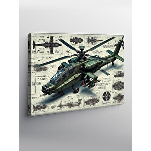 Kanvas Tablo Teknik Apachie Helikopter Çizimi 70x100 cm