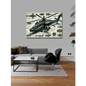 Kanvas Tablo Teknik Apachie Helikopter Çizimi 70x100 cm