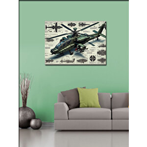 Kanvas Tablo Teknik Apachie Helikopter Çizimi 50x70 cm
