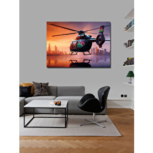 Kanvas Tablo Gece Şehirde Helikopter Uçuşu 70x100 cm