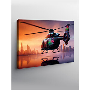 Kanvas Tablo Gece Şehirde Helikopter Uçuşu 100x140 cm