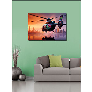 Kanvas Tablo Gece Şehirde Helikopter Uçuşu 100x140 cm