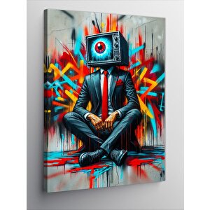 Kanvas Tablo Televizyon Kafalı Adam 100x140 cm