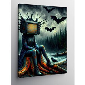 Kanvas Tablo Televizyon Kafalı Adan Ve Yarasalar 100x140 cm