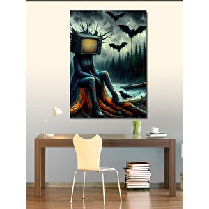 Kanvas Tablo Televizyon Kafalı Adan Ve Yarasalar 100x140 cm