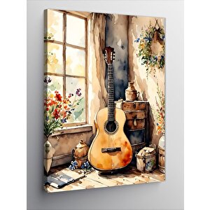 Kanvas Tablo Pencere Kenarındaki Gitar 100x140 cm