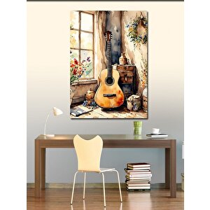 Kanvas Tablo Pencere Kenarındaki Gitar 100x140 cm