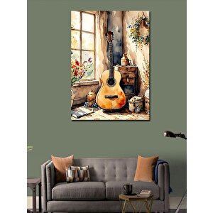 Kanvas Tablo Pencere Kenarındaki Gitar 100x140 cm
