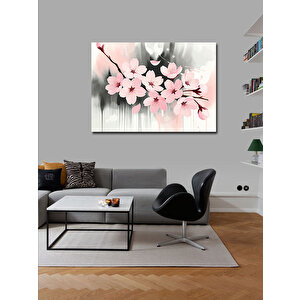 Kanvas Tablo Pembe Kiraz Çiçekleri İllüstrasyonu 100x140 cm