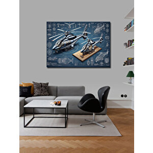 Kanvas Tablo Teknik Helikopter Çizimi 70x100 cm