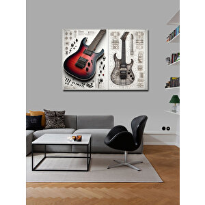 Kanvas Tablo Kırmızı Elektro Gitar Tasarımı 70x100 cm