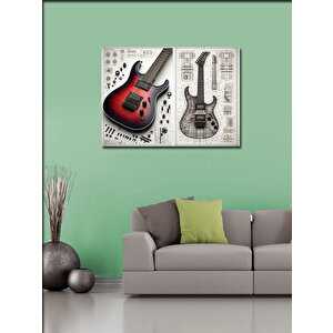 Kanvas Tablo Kırmızı Elektro Gitar Tasarımı 100x140 cm