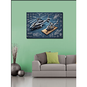 Kanvas Tablo Teknik Helikopter Çizimi 50x70 cm