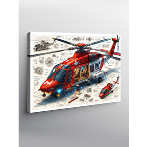 Kanvas Tablo Kırmızı Kurtarma Helikopteri 50x70 cm