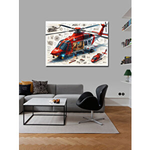Kanvas Tablo Kırmızı Kurtarma Helikopteri 50x70 cm