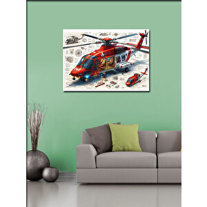 Kanvas Tablo Kırmızı Kurtarma Helikopteri 50x70 cm