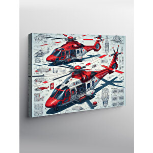 Kanvas Tablo Kırmızı Sağlık Helikopter Çizimi 70x100 cm