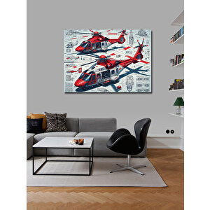 Kanvas Tablo Kırmızı Sağlık Helikopter Çizimi 70x100 cm