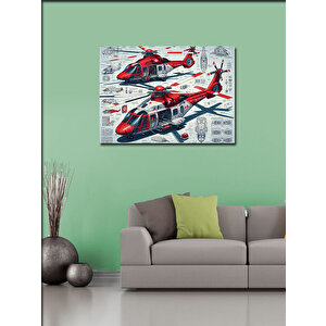 Kanvas Tablo Kırmızı Sağlık Helikopter Çizimi 70x100 cm