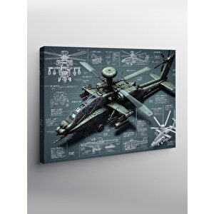 Kanvas Tablo Teknik Askeri Helikopter Çizimi 50x70 cm