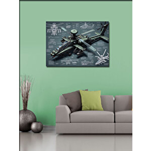 Kanvas Tablo Teknik Askeri Helikopter Çizimi 50x70 cm