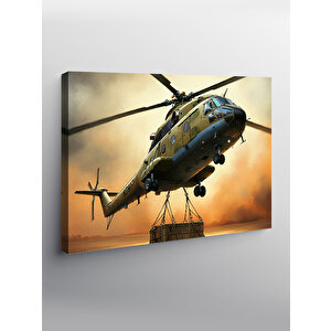 Kanvas Tablo Gün Batımında Askeri Helikopter 50x70 cm