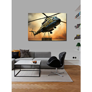 Kanvas Tablo Gün Batımında Askeri Helikopter 50x70 cm