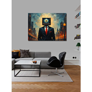 Kanvas Tablo Televizyon Kafalı İş Adamı 70x100 cm