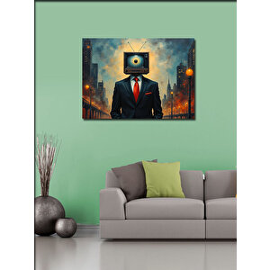 Kanvas Tablo Televizyon Kafalı İş Adamı 70x100 cm