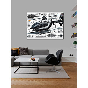 Kanvas Tablo Teknik Helikopter Çizimi 100x140 cm