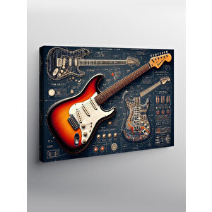 Kanvas Tablo Kırmızı Elektro Gitar Planı 100x140 cm
