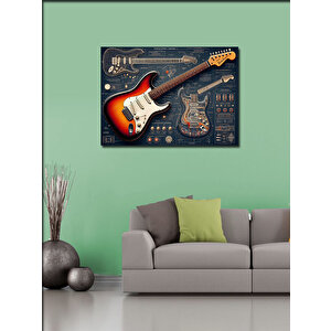 Kanvas Tablo Kırmızı Elektro Gitar Planı 100x140 cm