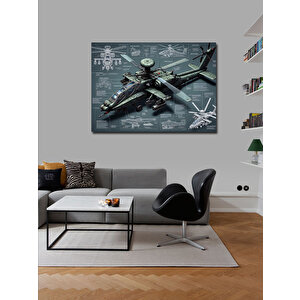 Kanvas Tablo Teknik Askeri Helikopter Çizimi 100x140 cm