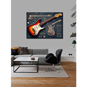 Kanvas Tablo Kırmızı Elektro Gitar Planı 50x70 cm
