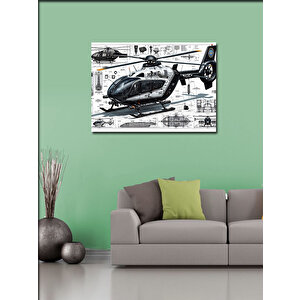 Kanvas Tablo Teknik Helikopter Çizimi 50x70 cm