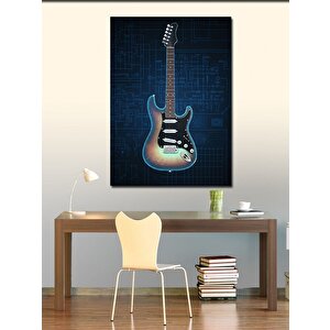 Kanvas Tablo Mavi Elektro Gitar 100x140 cm