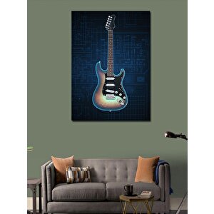 Kanvas Tablo Mavi Elektro Gitar 100x140 cm
