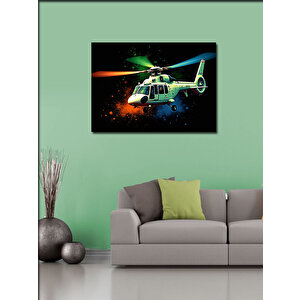 Kanvas Tablo Gece Uçan Helikopter 100x140 cm