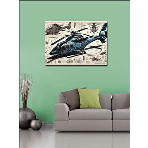 Kanvas Tablo Teknik Helikopter Çizimi 70x100 cm