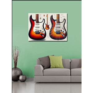 Kanvas Tablo Üçlü Elektro Gitarlar 100x140 cm