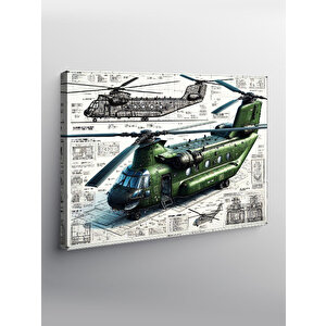 Kanvas Tablo Teknik Çift Pervaneli Helikopter Çizimi 50x70 cm