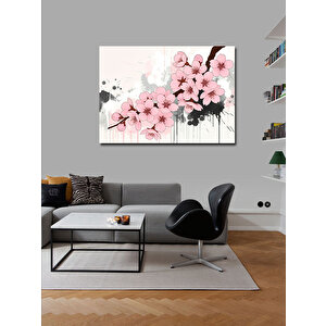 Kanvas Tablo Pembe Kiraz Çiçekleri İllüstrasyonu 100x140 cm