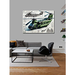 Kanvas Tablo Teknik Çift Pervaneli Helikopter Çizimi 70x100 cm