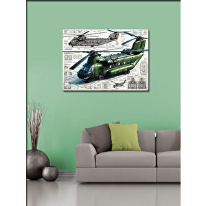 Kanvas Tablo Teknik Çift Pervaneli Helikopter Çizimi 70x100 cm