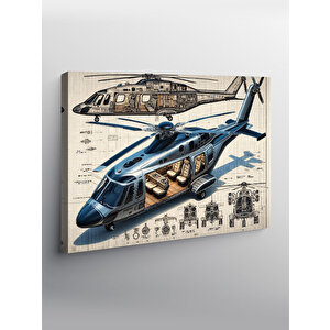 Kanvas Tablo Helikopter Teknik Çizimi 50x70 cm