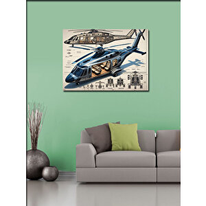 Kanvas Tablo Helikopter Teknik Çizimi 50x70 cm