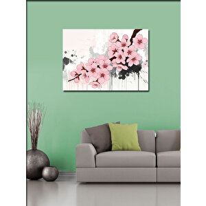 Kanvas Tablo Pembe Kiraz Çiçekleri İllüstrasyonu 50x70 cm